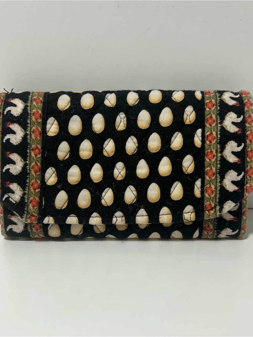 Vera Bradley CHANTICLEER Trifold Wallet Quilted black white rooster